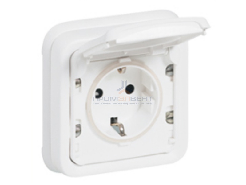 Розетка с заземлением Legrand Plexo серии Artic IP55 немецкий стандарт, белый